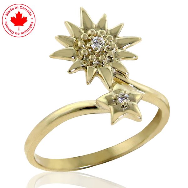 10K Yellow Gold and Diamond Star and Sun Ring - Click Image to Close