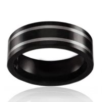 8mm Flat Black Ceramic Band with Tungsten Stripes