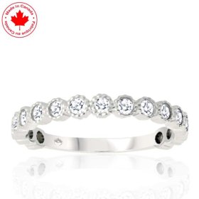 Millgrain Faux Bezel 14K White Gold Diamond Band