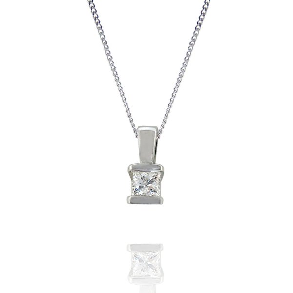 .25ct Princess Cut Diamond Pendant in 14K White Gold - Click Image to Close
