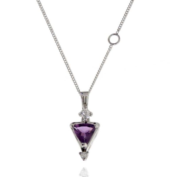 Amethyst and Diamond Pendant in 10K White Gold - Click Image to Close