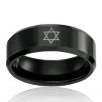 8mm Black Tungsten Band With Star of David
