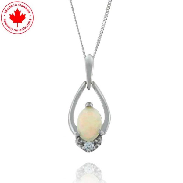 10K White Gold Opal and Diamond Pendant - Click Image to Close