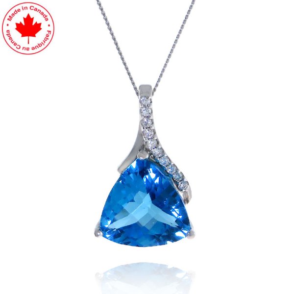 Blue Topaz and Diamond Pendant in 10K - Click Image to Close