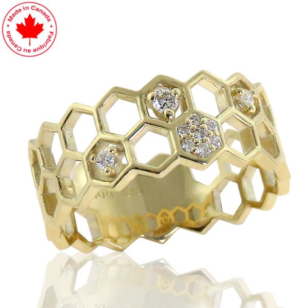 10K Yellow Gold and Diamond Honeycomb Ring - Click Image to Close