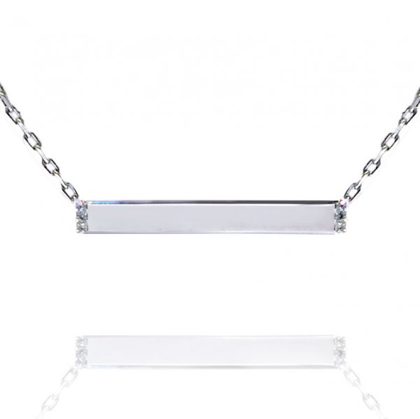 10K White Gold Engravable Bar Necklace with Cubic Stones - Click Image to Close