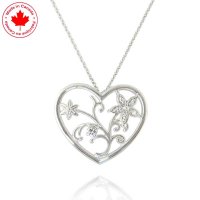Diamond Flower and Vines 10K White Gold Heart Pendant