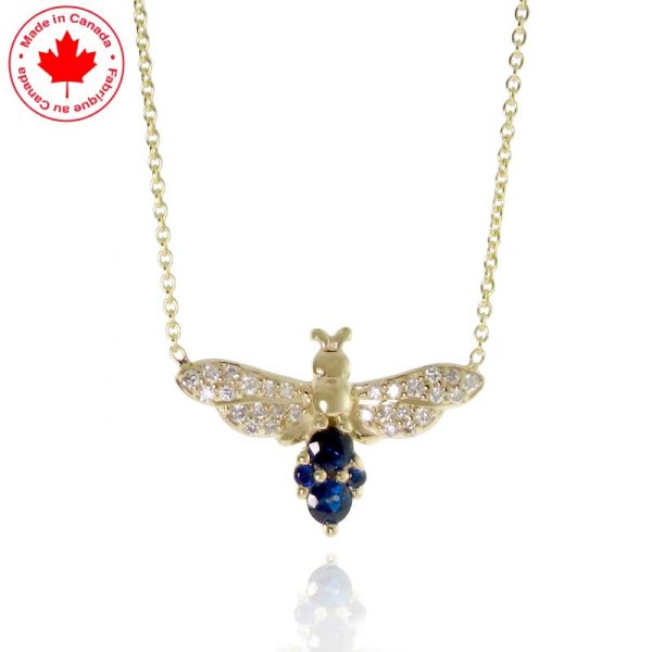 10KY Bee Pendant with Genuine Sapphire and Diamond Accents - Click Image to Close