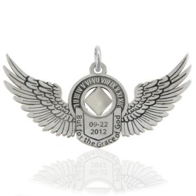 (image for) Silver Angel Wings NA Pendant with Custom Engraving