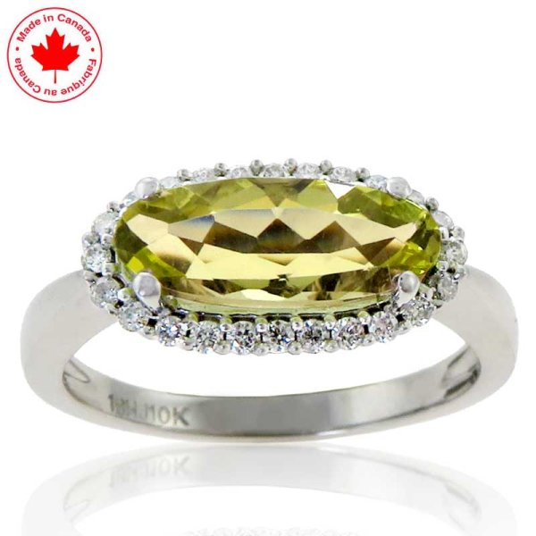 Fancy Cut Oval Lemon Quartz and Diamond Halo 10K Ring - Click Image to Close