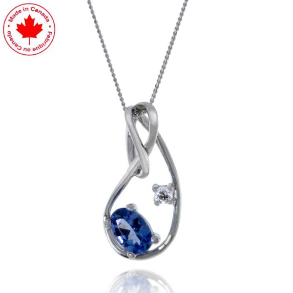 Unique 10K Pendant with Oval Tanzanite and Diamond - Click Image to Close