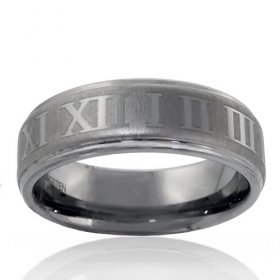 8mm Tungsten Half Dome Band with Roman Numerals