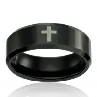 8mm Black Tungsten Band With Cross