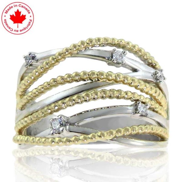 Two Tone Multi Band Criss Cross Diamond Ring in 10K - Click Image to Close