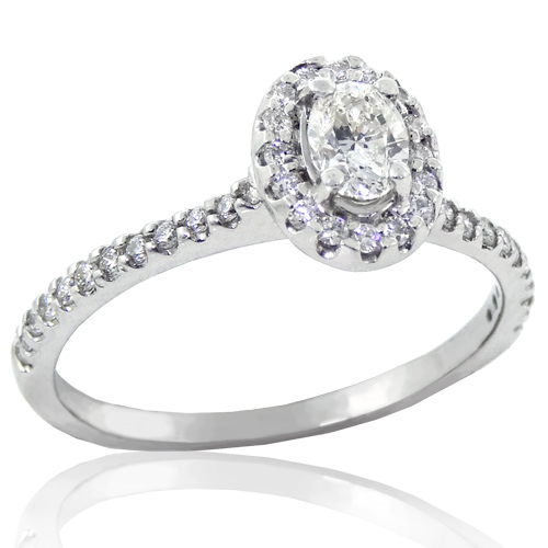 0.45ct tw 14K Oval Halo Diamond Ring - Click Image to Close