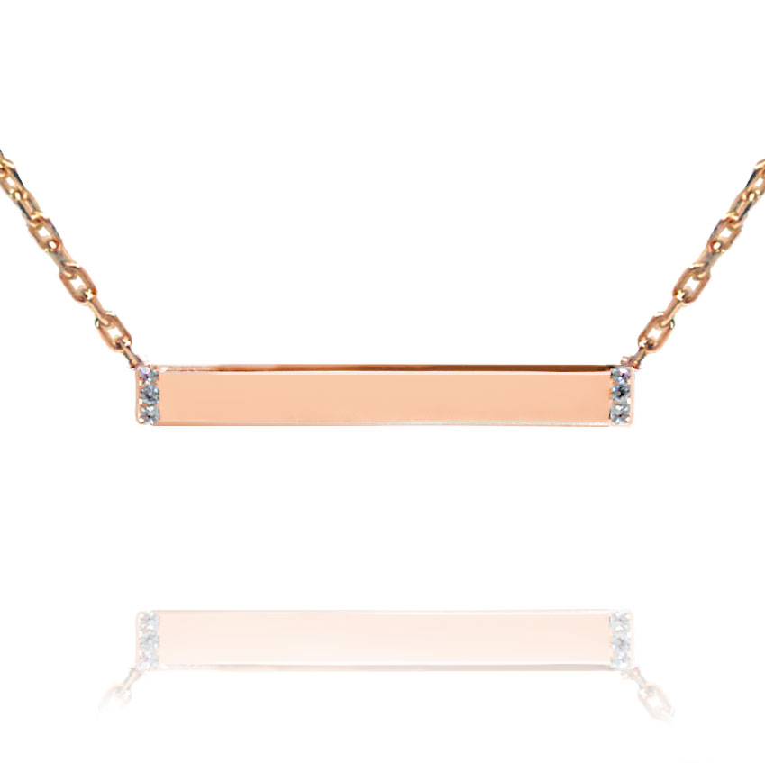 (image for) 10K Rose Gold Engravable Bar Necklace with Cubic Stones