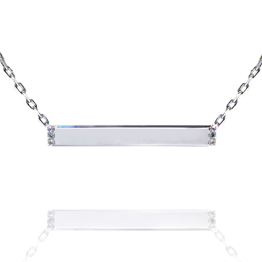 (image for) 10K White Gold Engravable Bar Necklace with Cubic Stones