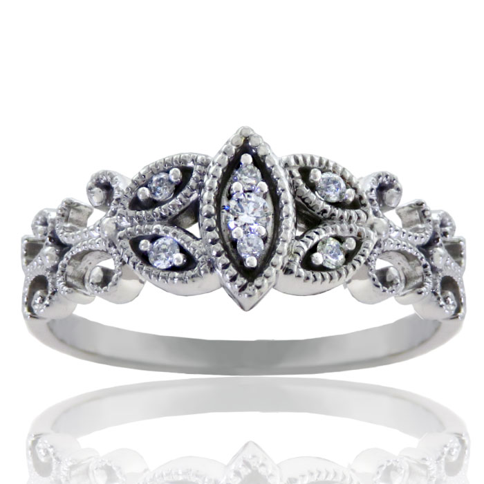 (image for) Millgrain Filigree Scroll 10K Diamond Ring