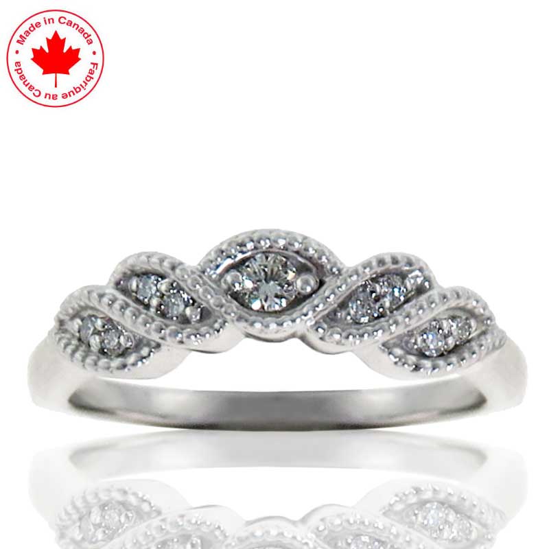 (image for) 0.075ct tw Claw Set Natural Diamond Curved Detailed Band in 14K