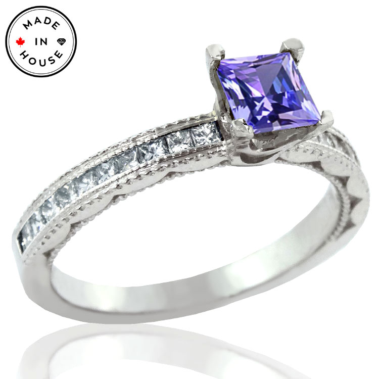 (image for) Princess Cut Tanzanite and Diamond 14K Ring