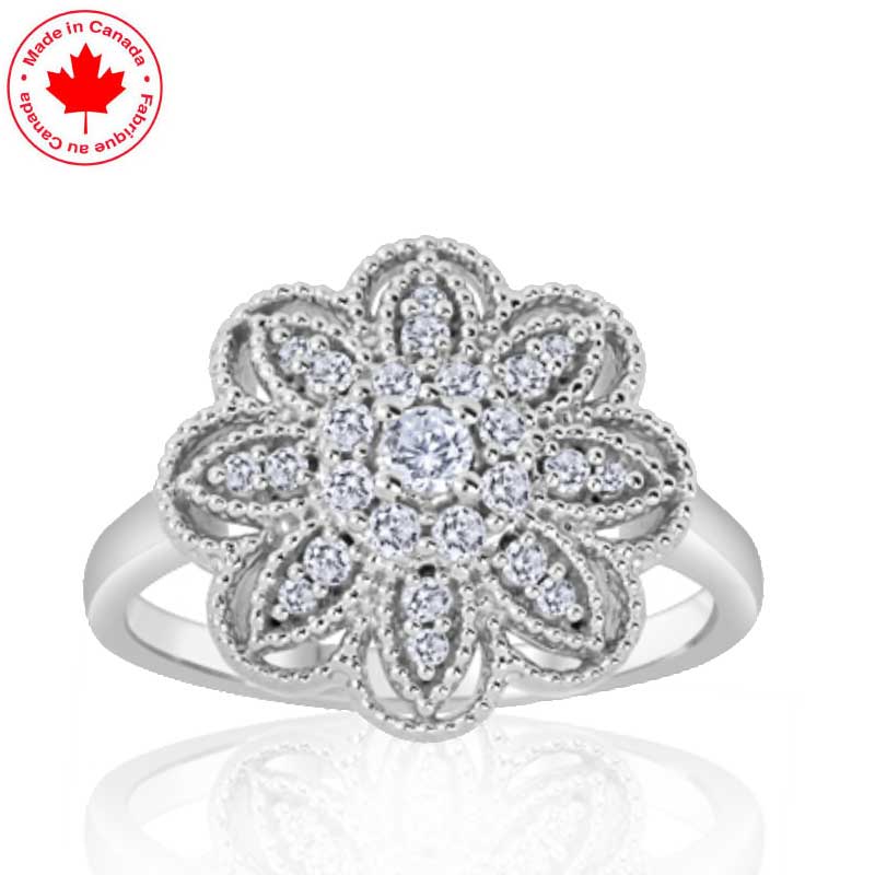 (image for) Filigree Flower Ring with Diamonds in 10K