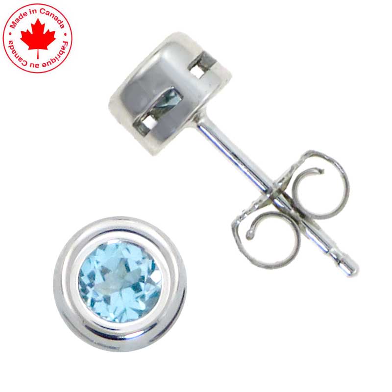 (image for) March Aquamarine Bezel Set Birthstone Earrings in 10K