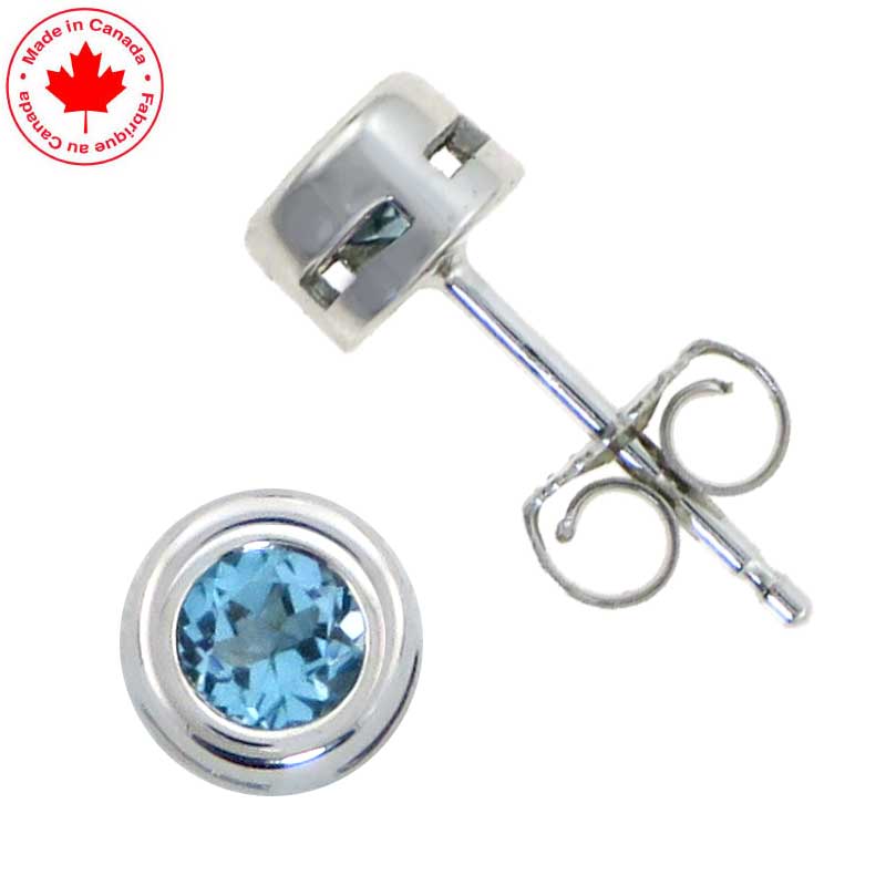 (image for) December Blue Topaz Bezel Set Birthstone Earrings in 10K