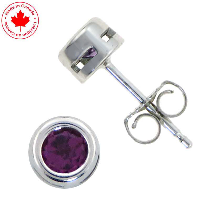 (image for) June Rhodolite Bezel Set Birthstone Earrings in 10K