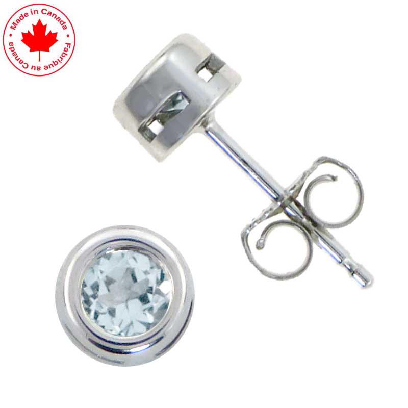 (image for) April White Sapphire Bezel Set Birthstone Earrings in 10K