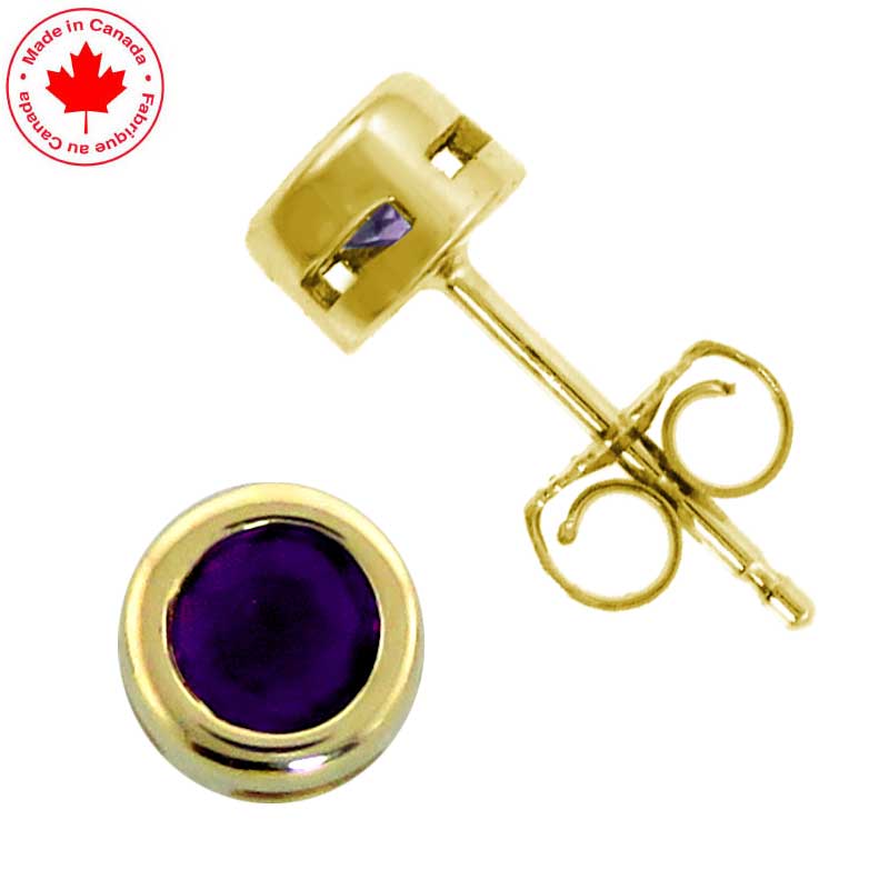 (image for) February Amethyst Bezel Set Birthstone Earrings in 10K