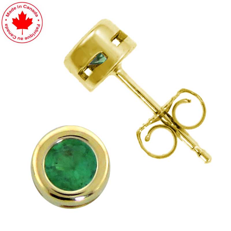 (image for) May Emerald Bezel Set Birthstone Earrings in 10K