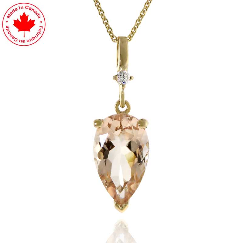 (image for) 10K Yellow Gold Teardrop Morganite and Diamond Pendant