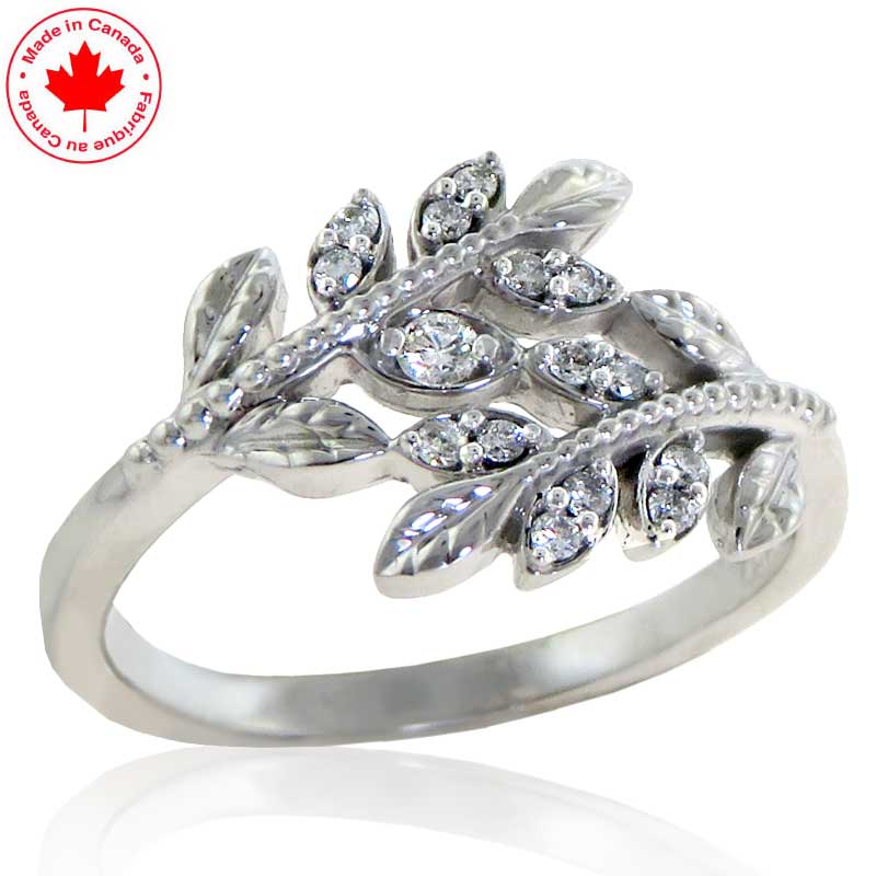(image for) Fern Leaf Diamond Ring in 10K White Gold