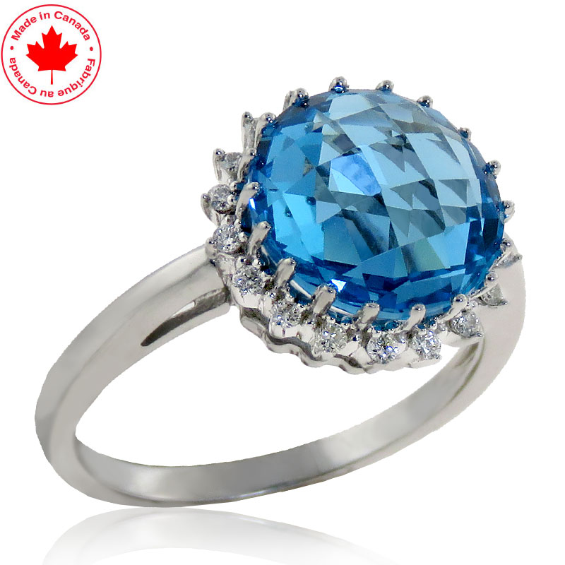 (image for) Blue Topaz and Diamond Halo Ring in 10K