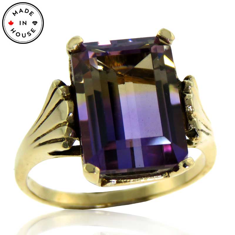 (image for) Large Emerald Cut Ametrine Stone 14K Ring