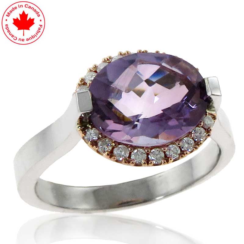 (image for) White and Pink Quartz 10K Gold Halo Ring