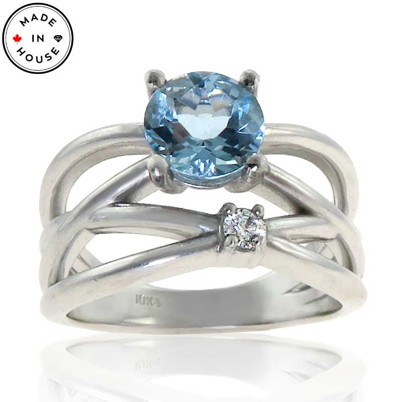 (image for) Aquamarine and Diamond Criss-Cross 10K Band