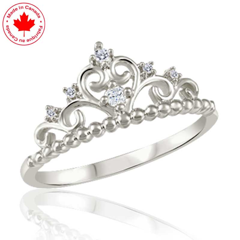 (image for) Fancy Crown Diamond Bling Ring in 10K White Gold