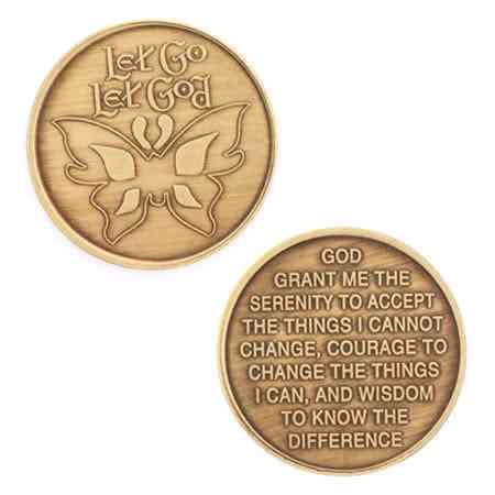 Let Go Let God Butterfly Serenity Prayer Medallion - Click Image to Close