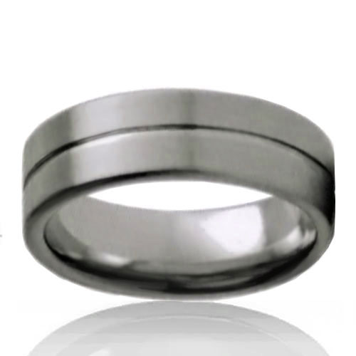 8mm Tungsten Flat Brushed Band with Line - Click Image to Close