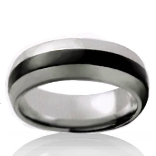 8mm Tungsten Half Round Band with Black Inlay - Click Image to Close