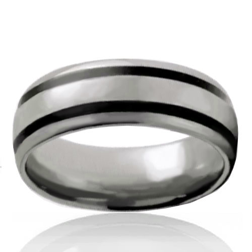 7mm Tungsten Half Dome Band with Double Black Stripe - Click Image to Close