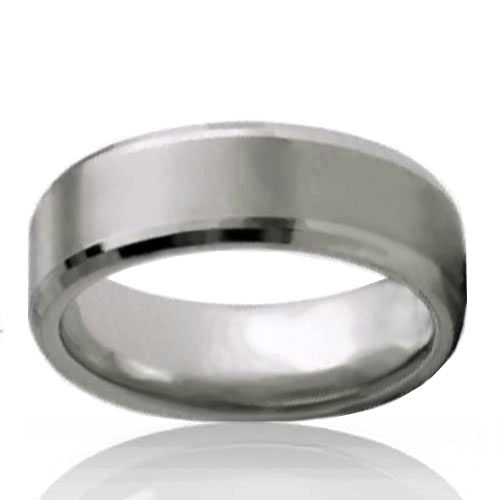 8mm Tungsten Flat Brushed Band with Bevelled Edge - Click Image to Close