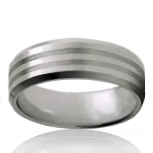 8mm Tungsten Flat Band with Brushed Double Line - Click Image to Close