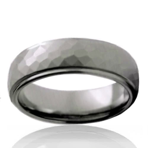 8mm Tungsten Half Dome Band with Hammered Finish - Click Image to Close