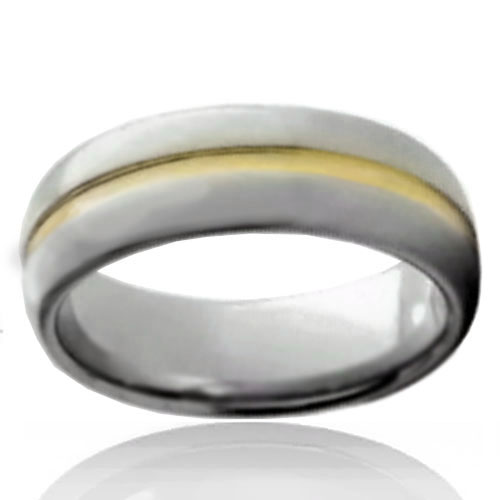 6mm Tungsten Half Dome Band with Embossed Gold Stripe - Click Image to Close