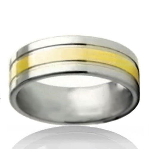 8mm Tungsten Flat Band with Yellow Stripe - Click Image to Close