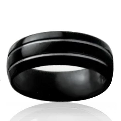 8mm Black Tungsten Half Dome Band with Stripes - Click Image to Close