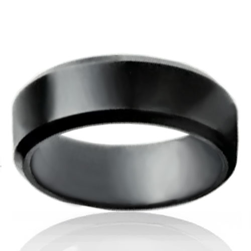 8mm Black Tungsten Flat Band with Brushed Centre - Click Image to Close