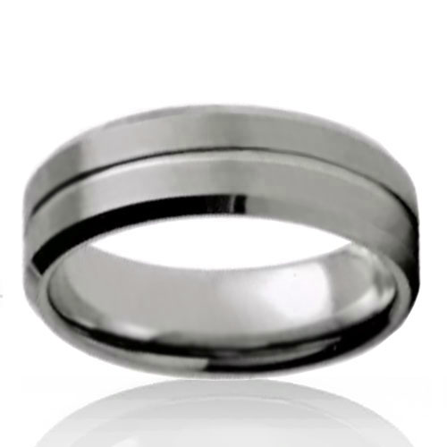 8mm Tungsten Flat Band with Embossed Line - Click Image to Close